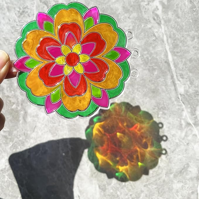 30 Set Mandala Suncatcher Wind Chime Craft Kits, Flower DIY Window Art | Mandala Flower Craft Art Kit decor for Spring Summer seasonal events, home gatherings, celebrations, art projects