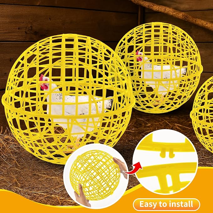 AceOrbit 3 Pcs 19.7 Inch Yellow Ball Chicken Animals Cage, Plastic Rolling Orb Movable for Chickens Rabbits Birds Pigeons, Outdoor Farm Range Portable Round Coop Hutch Safety Globe Prevents Dog Bites