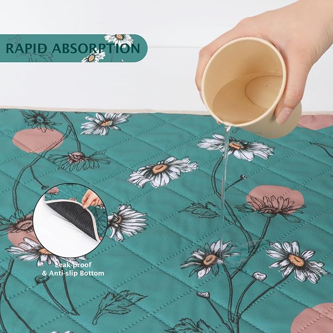 IEUUMLER Washable Pee Pads for Dogs, 2 Pack Non-Slip & Waterproof Pack Whelping Pad, Reusable Washable Puppy Potty Training Pad with Fast Absorbent for Playpen EU007 (Teal Daisy, 24"X18"-2pcs)