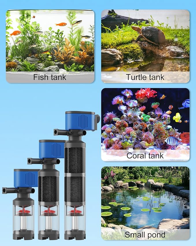 660GPH Internal Aquarium Filter 60-300 Gallon 35W Submersible Quiet Pump with Wave-Maker, Oxygenation & Adjustable Air Flow Fish Tank Filter for Fresh/Saltwaterr Turtle Tanks Small Ponds