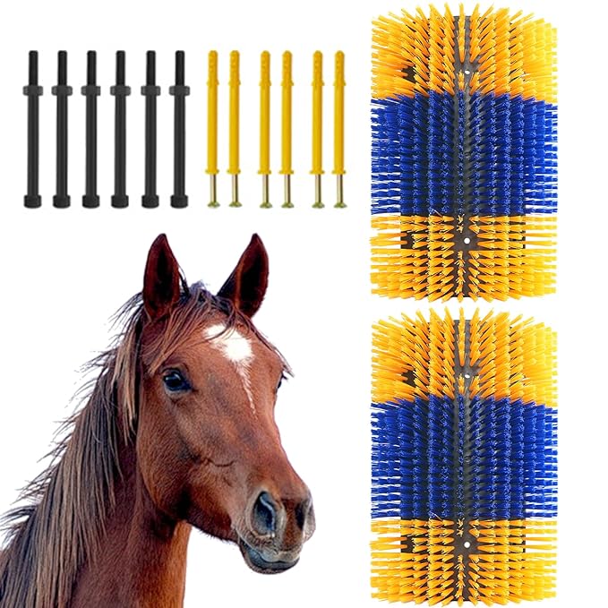 2PCS Livestock Scratching Brush,Extra Large Size Livestock Scratching Brush, Massage Grooming Kit for Cattle, Sheep, Pig, Animal Back Scratching & Itch Relief, Blue-Yellow