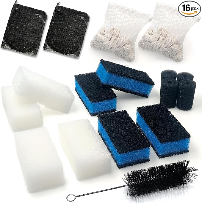 NEWKE 4 Sets of Three-Stage Filtration Filter for AquaClear 50 Power Filter | Maintenance Kit Replacement for Fish Tank Filter for 20 to 50 Gallon Aquarium, 3in1 Carbon & Ceramic ring & Foam & Pre-filter