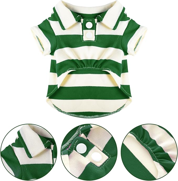 Dog Shirt Polo Shirt Striped Collar Puppy Clothes Summer Button Up Pet Clothes for Small Medium Dogs Cats for Boy Girl Pets (Green, XXX-Large)