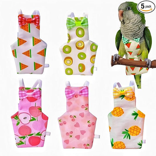 5 Pcs Bird Diapers Bird Harness Flight Suits Diapers Reusable Parrot Nappy with Waterproof Inner Layer Washable Cute Urine Wet Suit for Cockatiel Budgie Conure Macaw Parakeet Lovebird,L