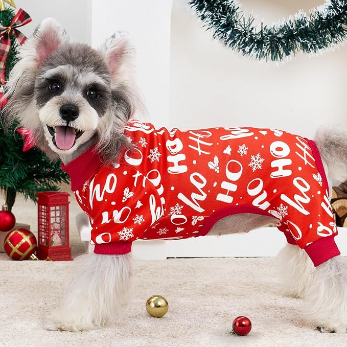 XPUDAC 4 Pack Christmas Dog Pajamas Comfy Dog Clothes for Small Medium Dogs Girl Boy Holiday Pet Outfit Puppy Onesie Cat Pjs Jammies, S