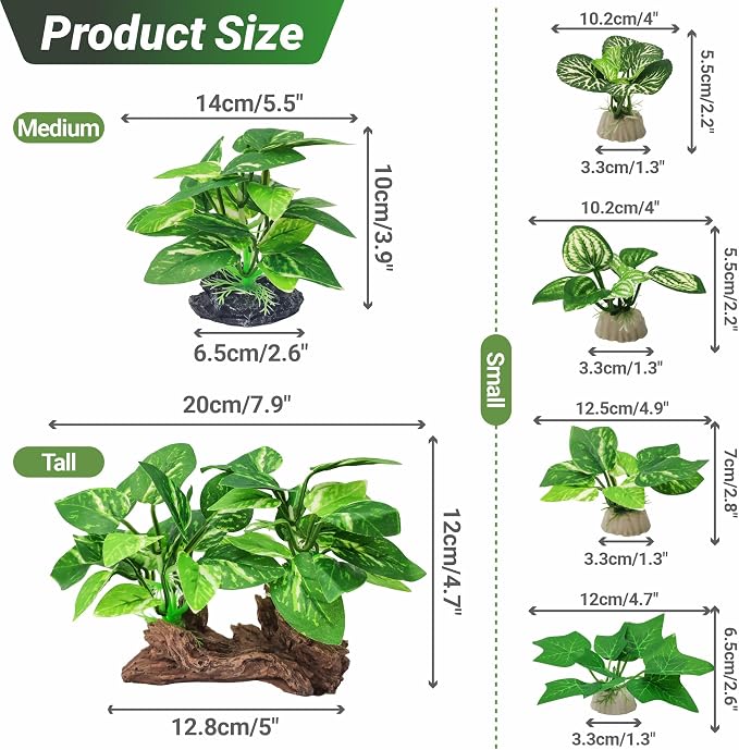 GOZILLA Silk Fish Tank Plants,Reptile Artificial Plant,Reptile Plants for Terrarium,Aquarium Decorations Accessories Set,Resin Driftwood Artificial Silk Aquarium Plant for Fish Tank.(11PCS/A-Set)