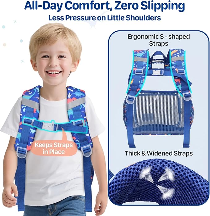 Bagseri Clear Backpack for Boys - 15 Inch Heavy Duty Kids Clear Bookbag for Kindergarten to Grade 2, Transparent School Bag with Reflective Strip, Fits Folders, Blue Dinosaur