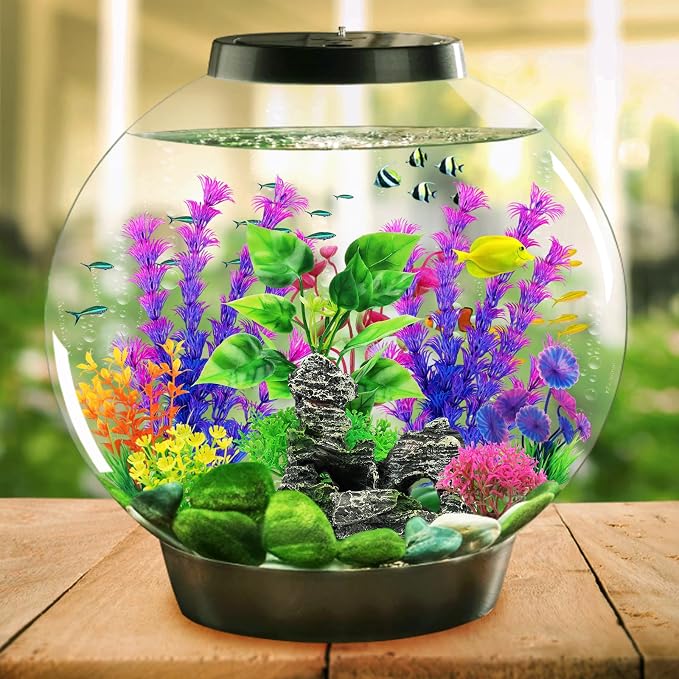QUOZUO Fish Tank Decor Aquarium Decor, 9pcs Colorful Fish Tank Accessories Artificial Plants and Cave Rock Decor Set, Aquarium Decorations Plastic Plants