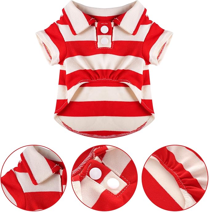 Dog Shirt Polo Shirt Striped Collar Puppy Clothes Summer Button Up Pet Clothes for Small Medium Dogs Cats for Boy Girl Pets (Red, X-Small)