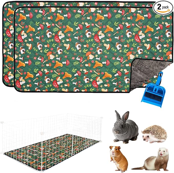2 Pcs Guinea Pig Cage Liners 47 x 24 Washable Cage Pads Rabbit Bedding Reusable Absorbent Pee Pads for Small Animals Bunny Ferret Chinchilla Hamster (Green, 47×24'')
