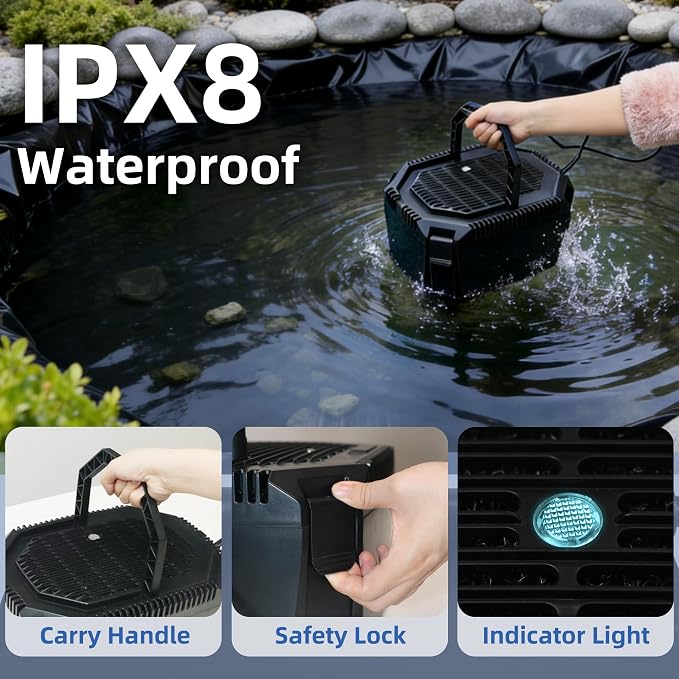 Submersible Pond Filter with Powerful 18W UV Light for Pond Algae Control | 660 GPH 42W High-Performance Pump Build in for 1500 Gal Pond, 3 Spray Patterns Pond Fountain Decoration for Your Pond