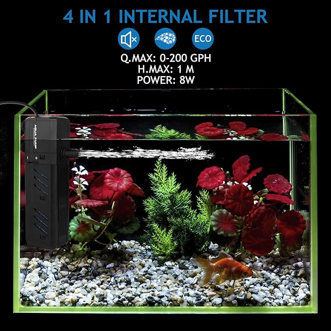 Submersible Aquarium Internal Filter, Adjustable Fish Tank Filter with Water Pump for Fish Tank (400GPH, 15W)