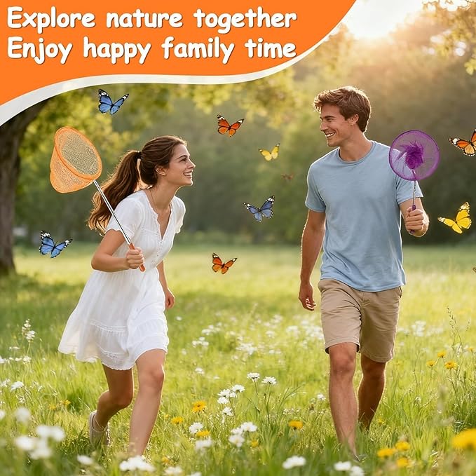 RAINFLOW Telescopic Butterfly Fishing Nets - Butterfly Catcher Catching Insect Net Colorful Outdoor Tools Catching Bugs Fish Insect Ladybird （Extendable 24 inches）