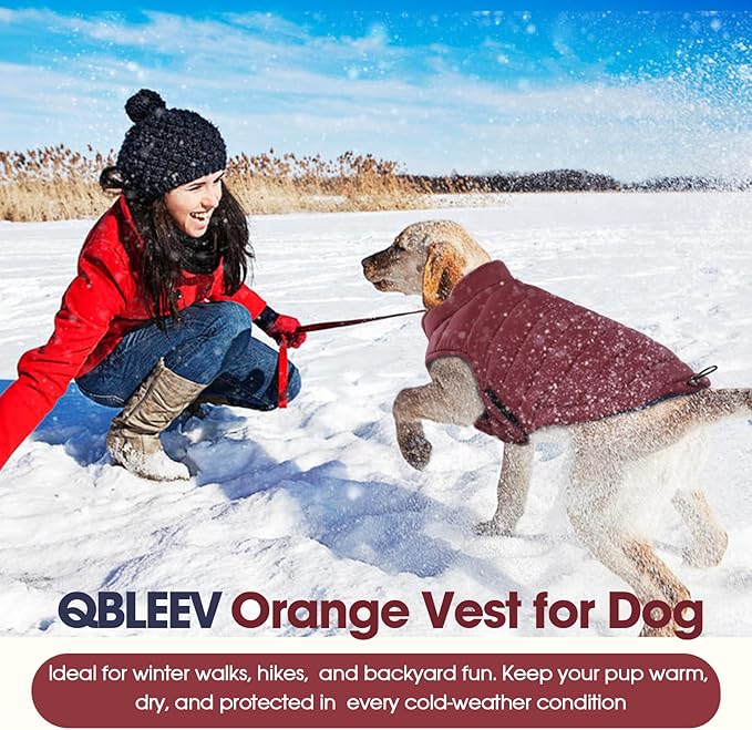 QBLEEV Reversible Dog Coat for Large Dogs, Waterproof Windproof Winter Jacket Keeps Big Breeds Warm & Dry, Adjustable Hook & Loop Puffer Vest, Wine Red, 3XL – Fits Labrador, Weimaraner, Great Dane