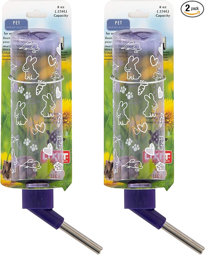 Lixit® Critter Bright Water Bottles for Hamsters, Rabbits, Chinchillas, Ferrets, Guinea Pigs and Other Small Animals - Made in USA (Blue (Pack of 2), 8 Ounce)