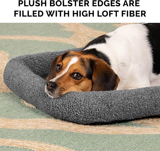 Furhaven Dog Bed for Large Dogs, 100% Washable, Sized to Fit Crates - Sherpa Fleece Bolster Crate Pad - Gray, Jumbo/XXL
