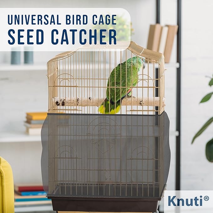 Universal Bird Cage Seed Catcher Universal Mesh Skirt Cover Stretchy Small Animal Cages Cover Pet Removable Durable Protector (Black, Medium)