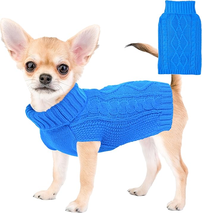 Dog Sweaters for Small Dogs Winter Dog Clothes Turtleneck Puppy Sweater Warm Pet Clothes Knitted Solid Cat Sweater Dogie Outfit XS~L(L-Blue,XS)