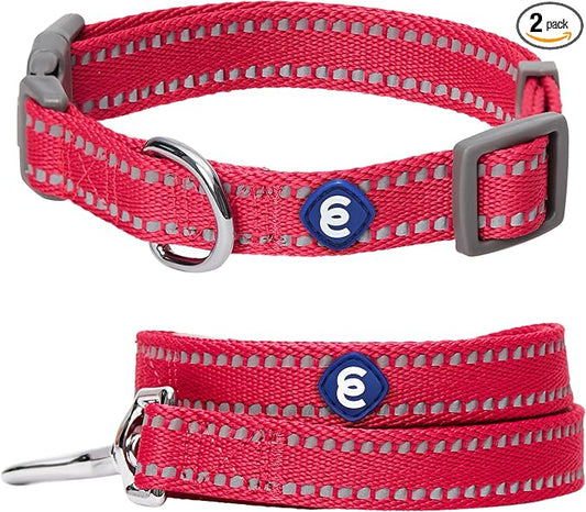 Blueberry Pet Essentials Reflective Dog Collar & Leash Set, Adjustable for Small Dogs | Safe Walking Gear for Pet Parents, Puppy Training & Daily Use SmallDogs, Very Berry