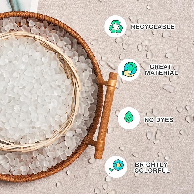 QEQEKAKA Sea Glass Stones for Crafts 2.75LB White Pebbles Gemstones Bulk | Small Glass Stones for Beaching Wedding DIY Decor Aquarium Turtle Tank Vase Filler (1180g/41.62oz)
