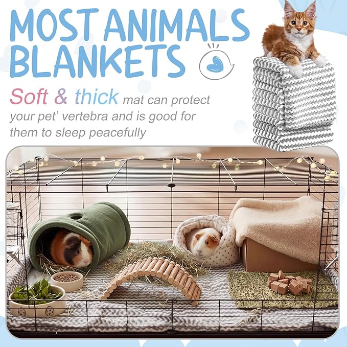 Hahafelt 5 Pcs Waterproof Guinea Pig Fleece Bedding Blankets Absorbent Guinea Pig Cage Liner Washable Small Animal Pee Pad Reusable Pet Blanket Wash Cloth Bedding Mat Pad (Gray,47 x 24 Inch)