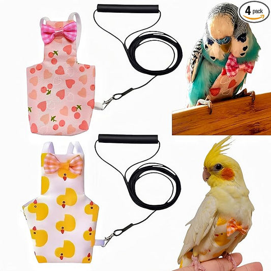 2Pcs Bird Diapers Bird Harness Flight Suits Diapers with 2Pcs 80 Inch Flying Leash Parrot Nappy Pigeon Pants Urine Wet Suit Costume for Cockatiel Conure Macaw Budgies Parakeet-Heart&Duck