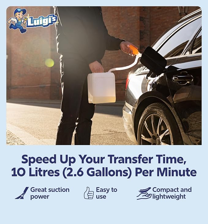 Luigi's Siphon Pump - Siphon Hose for Water & Gasoline Fuel Transfer - Large Hand Water Pump for Squeezing Gas Lawn Mowers & Manual Pumping Petrol Liquid Syphon Alcohol and more