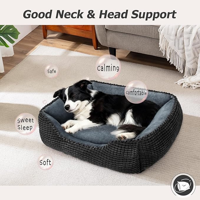 MIXJOY Large Dog Bed for Large Medium Small Dogs, Rectangle Washable Orthopedic Dog Bed, Soft Calming Sleeping Puppy Bed Durable Pet Cuddler with Anti-Slip Bottom L(30"x24"x9")