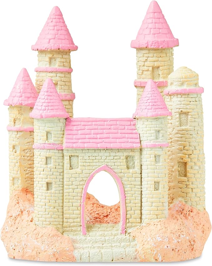 Aquarium Princess Castle Decoration - 4.09" x 3.14" x 5.03" Resin Castle Hideout, for Fish Tank and Aquarium Decoration