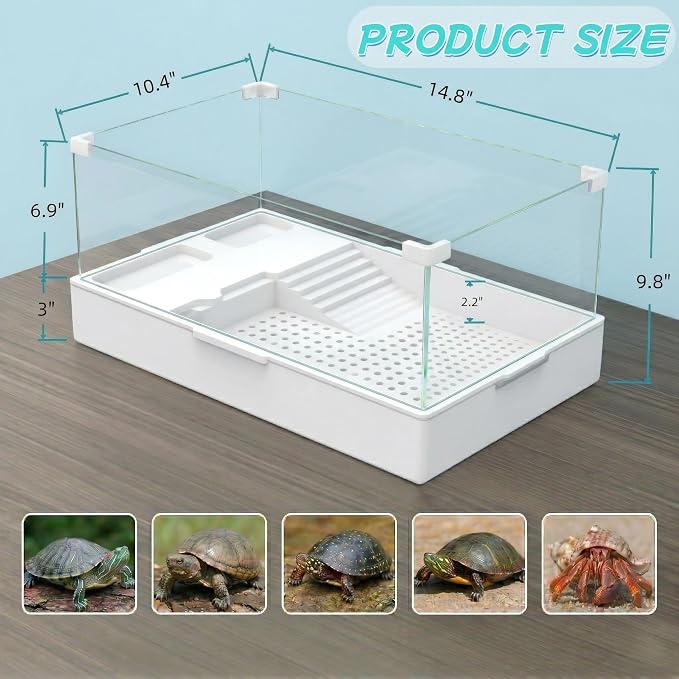 Medium Turtle Tank with Water Pump | Clear Acrylic Aquarium Habitat with Basking Platform, Easy-Clean Design for Baby Turtles and Small Reptiles
