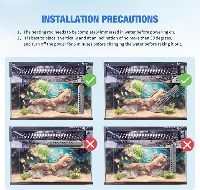 100W Submersible Fish Tank Heater for 10-20 Gallon with Auto Shut-Off When Leaving Water—Aquarium Heater, Dry-Burn & Overheat Protection, Smart LED Display for Betta Freshwater Saltwater