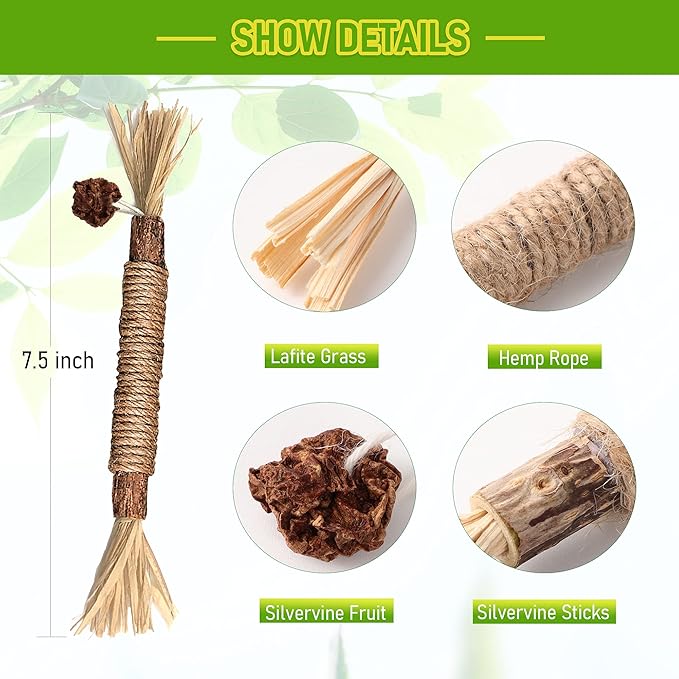 GBSYU 1 Pack Silvervine Cat Toy, Silvervines Sticks Cat Toys for Indoor Cats, Cat & Kitten Chew Toys for Aggressive Chewers, Cat Dental Toy for Kitten Teeth Cleaning, Matatabi Silvervine for Cats
