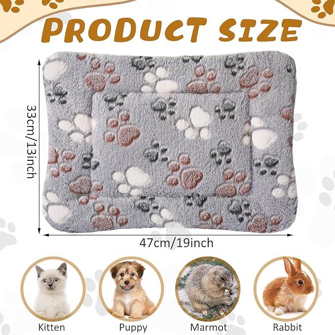 Tuanse 4 Pack Ultra Soft Dog Cat Bed Mat Small Animal Guinea Pig Bed with Cute Print Reversible Fleece Dog Crate Kennel Pad Cozy Washable Thickened Hamster Pet Beds Mat(13 x 19 Inches,Light Gray)
