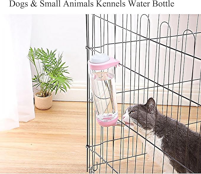 No-Drip 500ml Pet Water Bottle for Dogs & Small Animals (Rabbit/Hamster/Guinea Pig) - Adjustable Cage-Mounted Dispenser with Detachable Leak-Proof Design for Kennels/Crates Grey