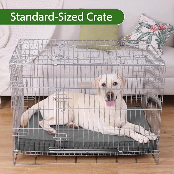 Vonabem Outdoor Waterproof Dog Bed Washable, XXL Crate Pad 48 Inch, Cooling Wipeable Leather Large Pet Bed with Removable Cover Reversible, Foam Anti-Slip Kennel Pads 47"x29" Grey