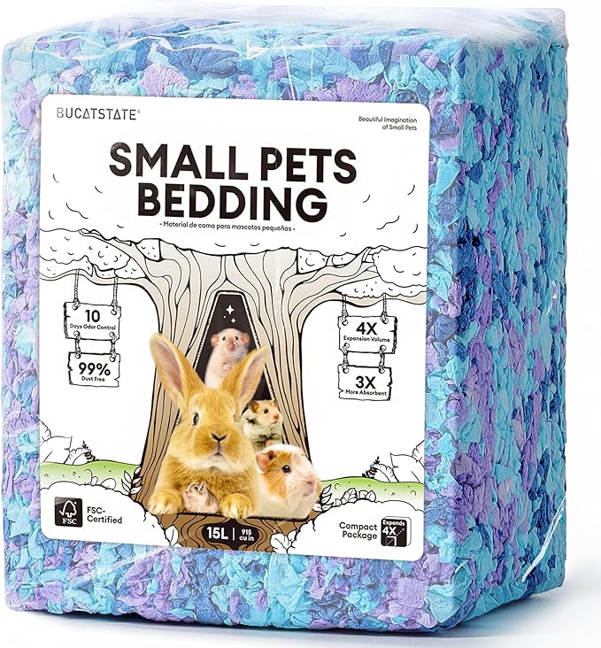 BUCATSTATE Hamster Bedding 15L, Truly 99% Dust-Free Small Animal Paper Bedding Odor Control, Cozy Hamster Litter for Rabbit Rat Syrian Dwarf Hamsters Gerbils (Twilight Blue)
