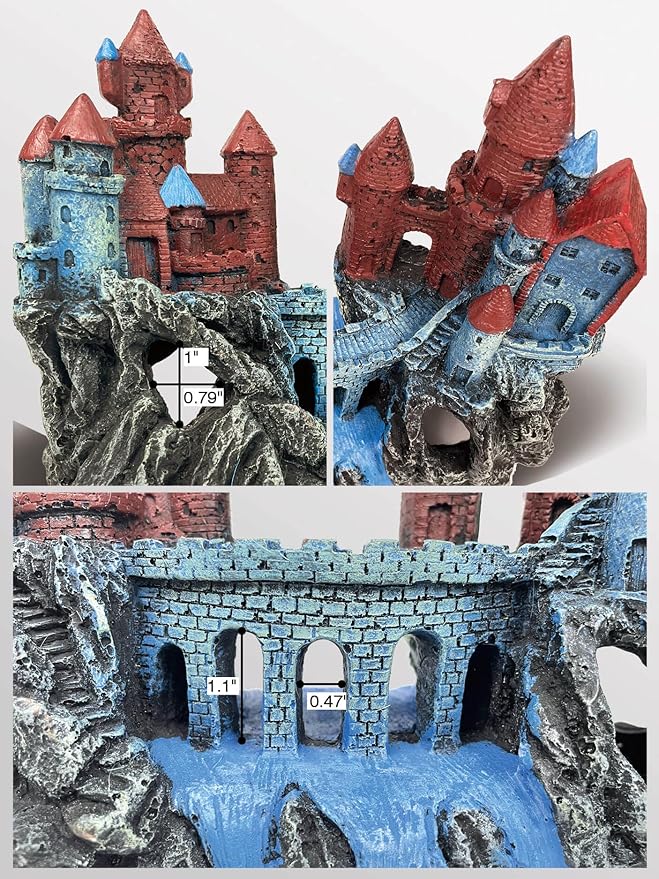 Magic Medieval Aquarium Castle Decor - 9.2 Inch Medium Fish Tank Decoration with Betta Hideouts, Cave for Fish Tank Rocks, Safe Resin Ornament for Fresh & Saltwater Tanks