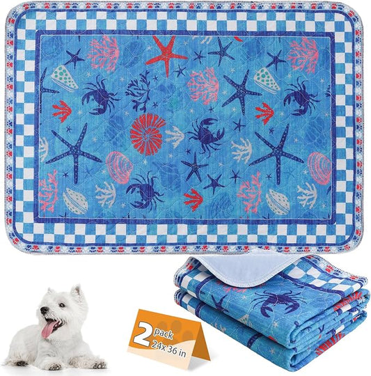 KOOLTAIL Summer Washable Pee Pads for Dogs, 2 Pack Super Absorbent Reusable Puppy Training Pads Waterproof, Nonslip & Leak-Proof Dog Pee Pads,Large Pet Mats Whelping Pads for Floor,Crate,Couch,24"x36"