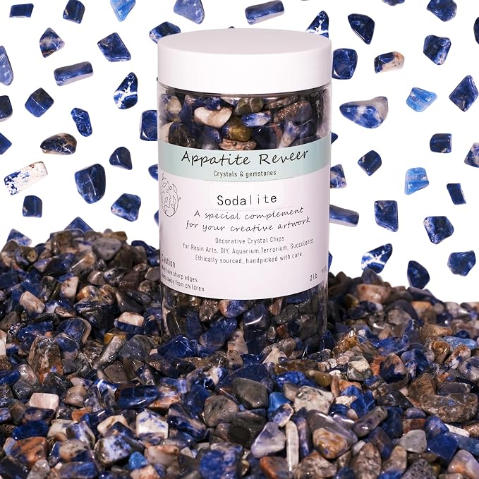 Natural Sodalite Crystal Chips Bulk 2lbs (1200+ Pieces), 8-15mm Blue Polished Gemstone Chips for Jewelry Making, Aquarium Gravel, Succulent Plant Decor & DIY Crafts