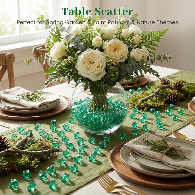 DOMESTAR Green Fake Ice Rocks, 150 PCS Acrylic Crystal for Vase Fillers | Fake Diamonds for Table Centerpieces Party Decor, Fish Tanks Decor Table Scatter DIY Craft Supplies