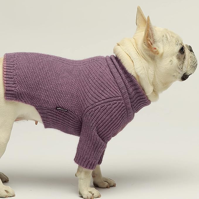 Fitwarm Thermal Knitted Dog Sweater Doggy Winter Coat Pet Clothes Doggie Turtleneck Jacket Puppy Outfits Cat Sweatsuit Lavender Purple XX-Large