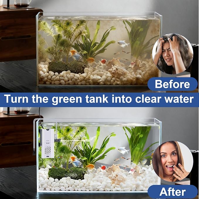 132 GPH 4-In-1 Aquarium Filter, 20-40 Gallon Fish Tank Filters (7 W) | Fish Filter, Filtration And Oxygenation, Filter for Fish Tank with Biochemical Cotton, Multi-Functional Turtle Tank Filter