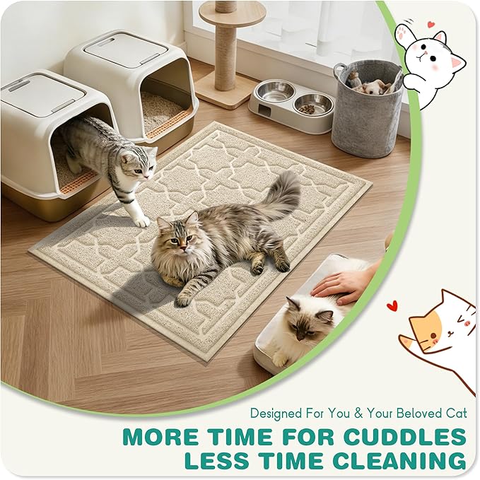 Yimobra Cat Litter Mat, Litter Trapping Waterproof Non Slip PVC Mat, Scatter Control Easy Clean for Litter Box, 24"x20", Beige
