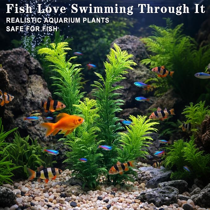 LIYAOLI Aquarium Artificial Plants 12 Inch 3Pack - Tall Realistic Fish Tank Plants Decor with Stable Base, Soft Leaves for Betta, Guppy, Shrimp & Tropical Fish, Aquascape Decoration for Silk Aquarium