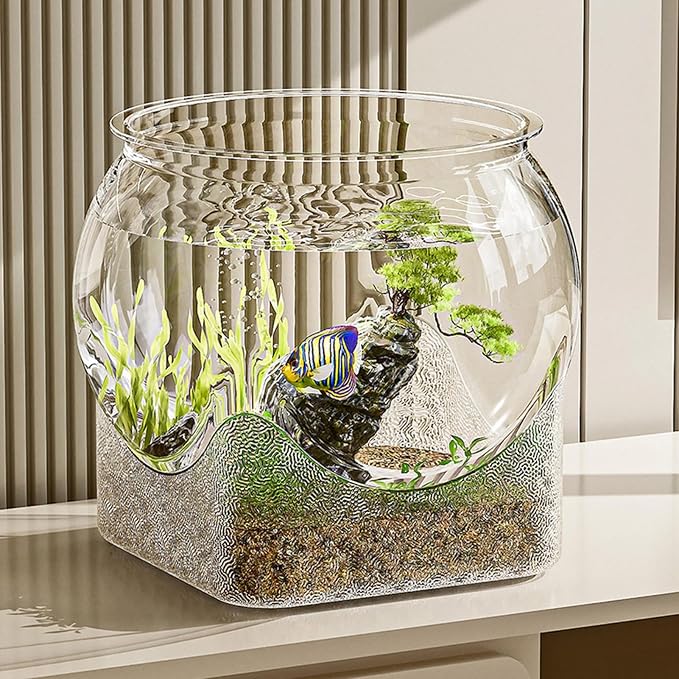 Fish Bowl P-lastic, Clear Round Shatterproof Desktop Aquarium Betta Fish Bowl for Centerpiece Home Decor