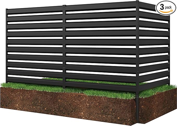 CJF Outdoor Privacy Screens, 42" H x 38" W Metal Air Conditioner Fence Panels, Pool Equipment Enclosure, Trash Can Screens Fence Kit for Outside Backyard Patio(Black/3-Panel)
