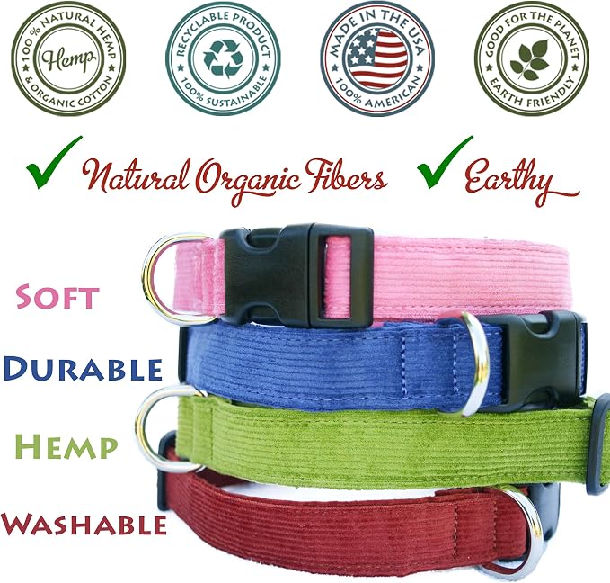 Hemp Corduroy Dog Collar - No Pattern (1/2" Extra Small, Pink)