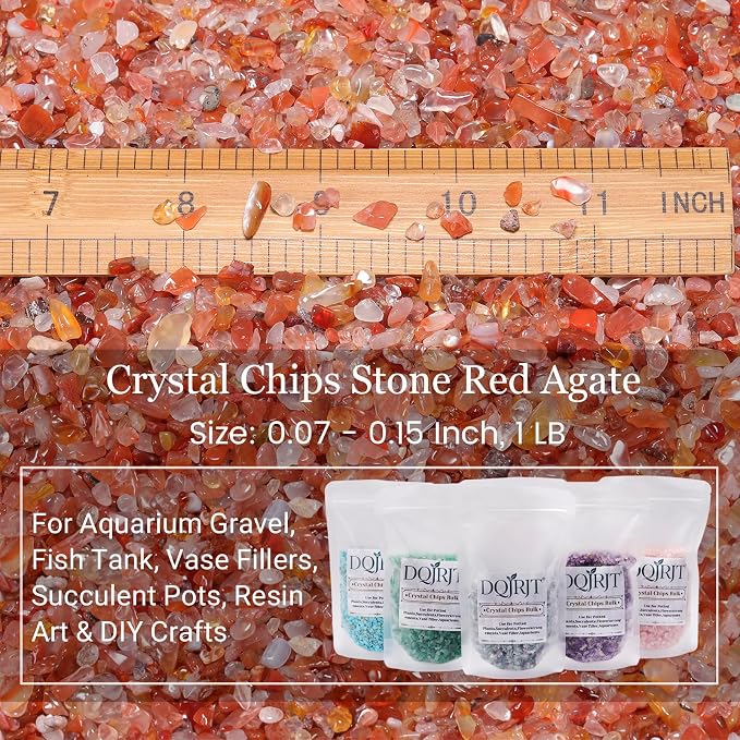 1LB Crystal Chips Stone Red Agate 3-5mm Mini Decorative Rock | Crushed Crystal Quartz Bulk,Irregular Polished Rocks for Fish Tank,Vases Filler,Succulent Plants Decor,Aquarium Gravel Rocks