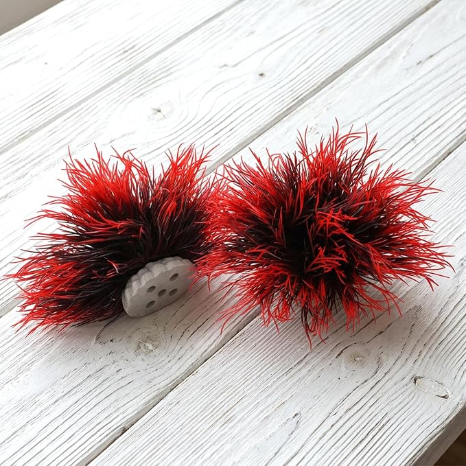3 Pack Aquarium Plant Fish Tank Plant with Weighted Base Black Red | Plastic, Realistic, Small Aquarium Grass, Fish Tank Decorations
