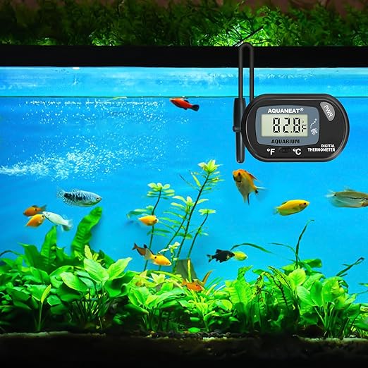 AQUANEAT Aquarium Thermometer, Fish Tank Thermometer, Digital Temperature Test, with Large LCD Display (6 Packs)